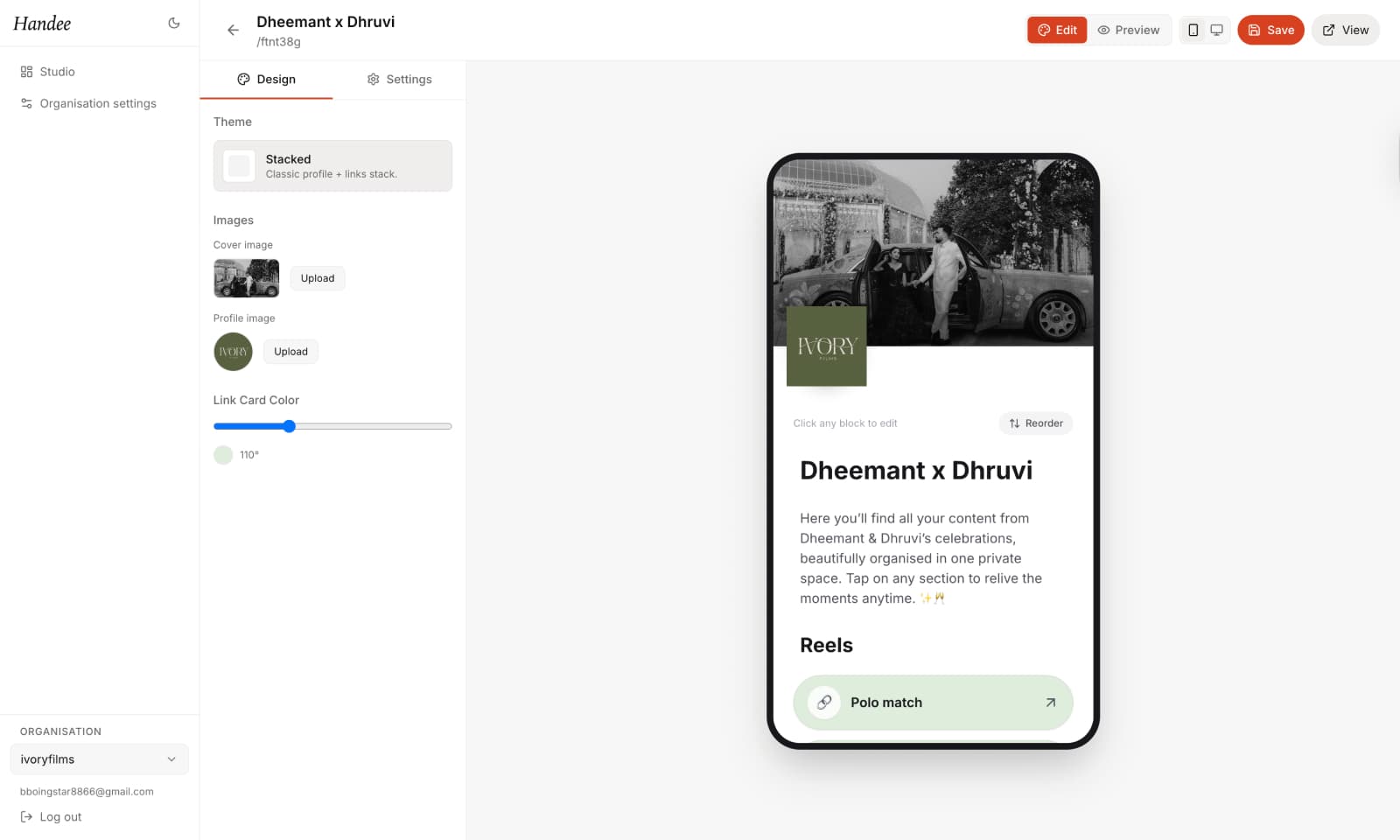Project preview card showing the client-facing layout.