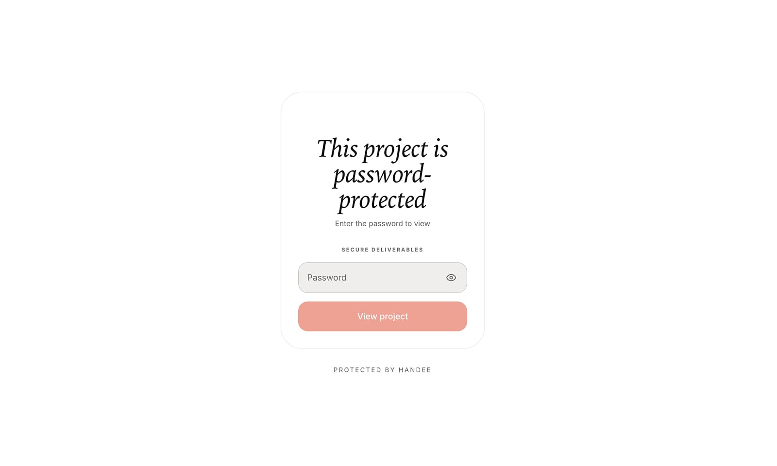 Password entry screen used to protect a client project page.